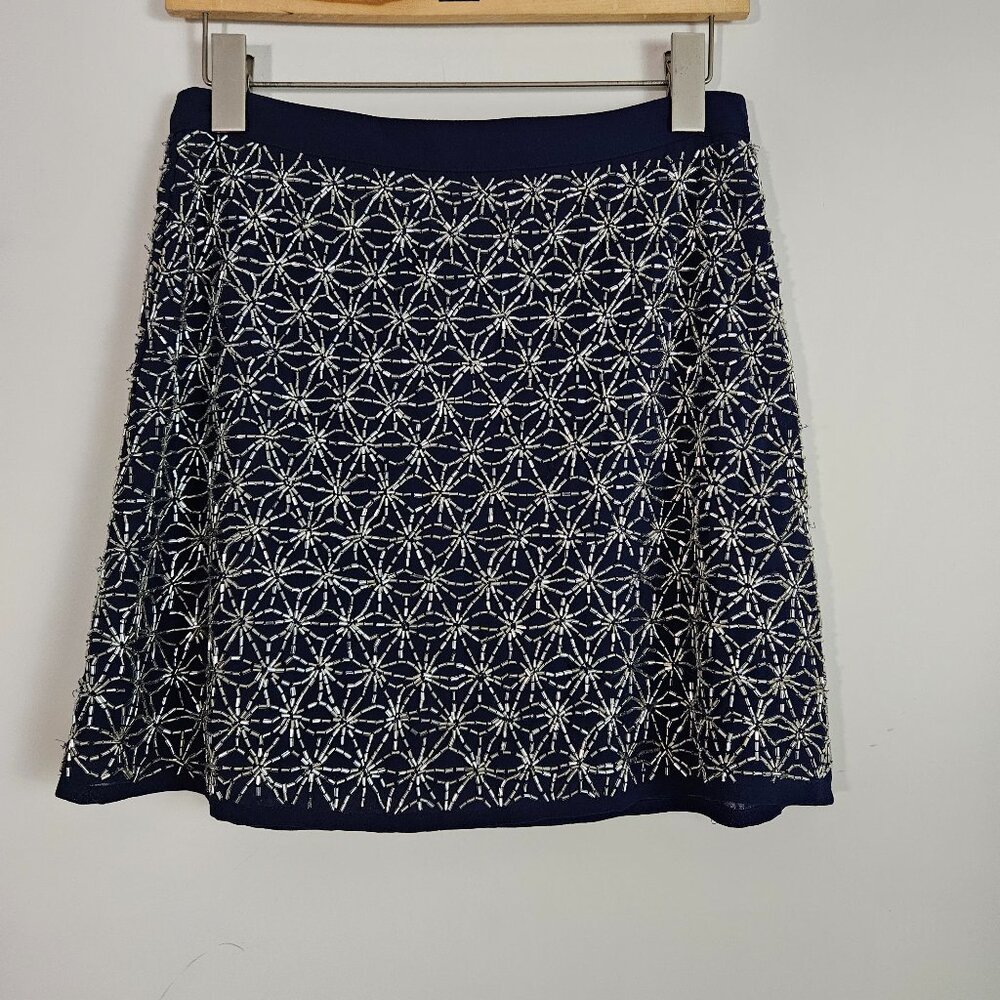 TopShop Y2K Vintage Beaded Mini Skirt 6 Navy Blue Ethereal Maximalist Party